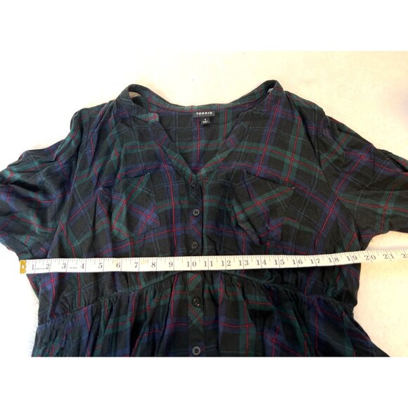 NOT FOR SALE Torrid Plaid Dress 1X Green Blue Red Traditional Christmas Button - Picture 6 of 6